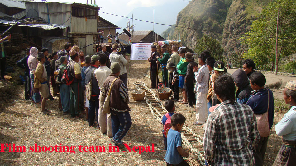 Film shooting in mountain village of Nepal with opening ceremony